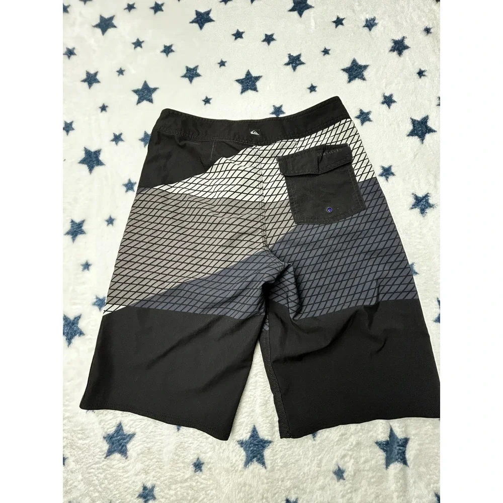 Quiksilver Mens Board Shorts Size 27 Black Gray Surf Swim Beach Stretch